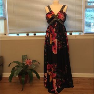 BolBou long black flower studded gown dress